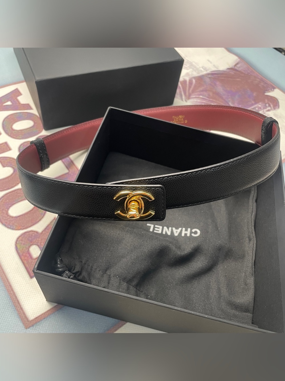 CHANEL New Black Leather Belt with Gold-Tone Buckle – Fully Adjustable Length